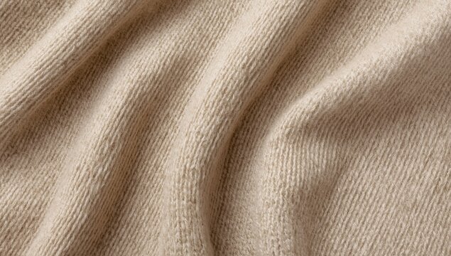 Beige textured sweater backdrop. Bird's-eye view