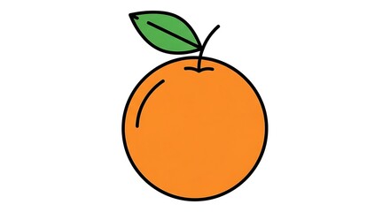 Simple Orange Fruit Illustration with Leaf.
