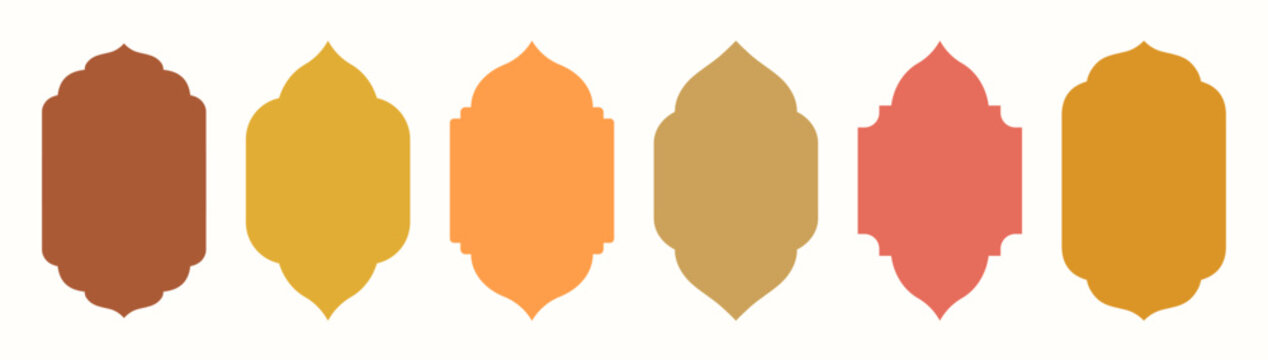 Vector Islamic arch shapes silhouettes frames in neutral colors for Ramadan backgrounds, labels and graphic design