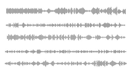 Obraz premium Podcast sound wave audio waveform vector illustration with frequency lines and music equalizer pattern. Soundwave icon for radio microphone voice recording, message signal and speech multimedia