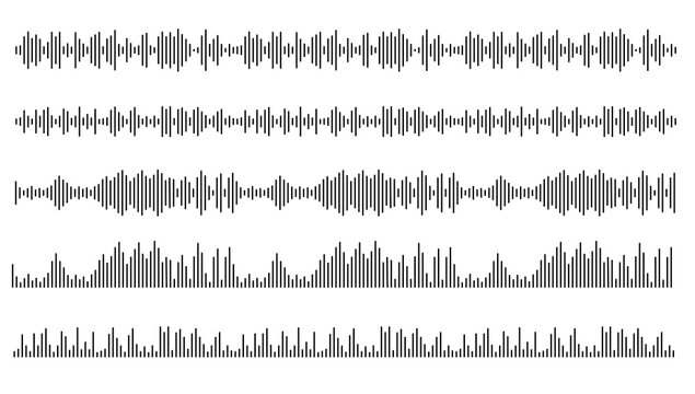 Podcast sound wave audio waveform vector illustration with frequency lines and music equalizer pattern. Soundwave icon for radio microphone voice recording, message signal and speech multimedia