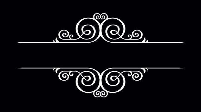 Elegant White Swirls and Flourishes on Black Background for Text Overlay.