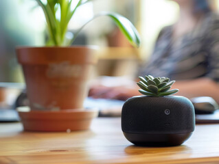 Succulent On Desk Near Computer