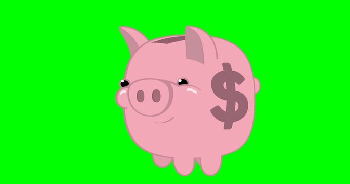2d vector illustration of piggy bank for finance and investment concept, chroma key background.