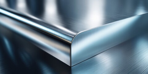 Naklejka premium Close-up of a polished brushed metal surface with a rounded edge and reflections