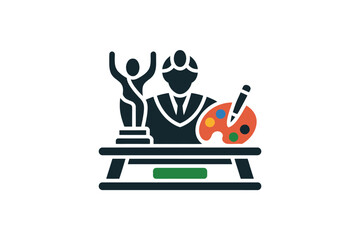 Celebratory Figure Holding Trophy Icon Illustration