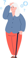 Aged woman with neurology problem. Mental aging icon