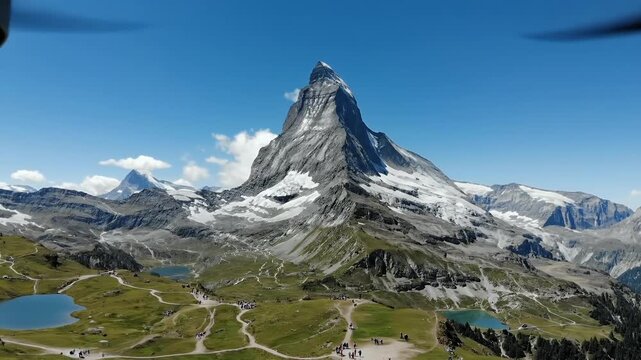 Scenic Alpine Landscape Featuring the Matterhorn Under a Clear Blue Sky