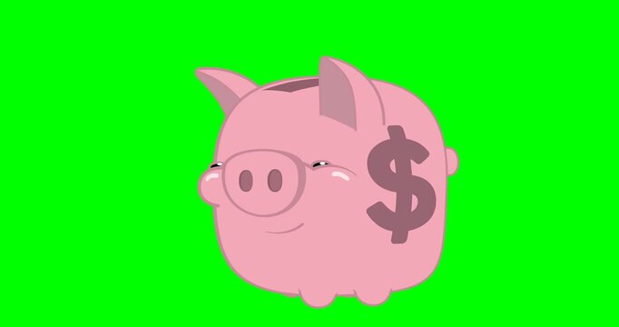 2d vector illustration of piggy bank for finance and investment concept, chroma key background.