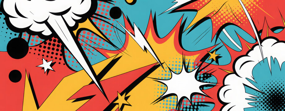 Abstract halftone comics background - Modern design shapes in pop colors banner 