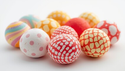 Fototapeta premium Colorful patterned Easter eggs arranged on a white background