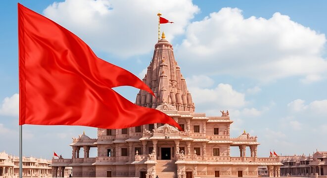Dwarkadhish Temple - A Vibrant Red Flag Against a Sacred Landmark.