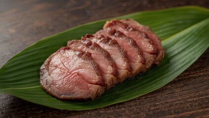 Cooked beef tongue, a gourmet treat. Chilled slices of it