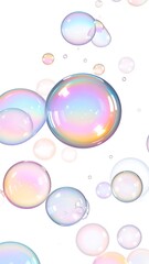 Many floating iridescent spheres against a clean white backdrop