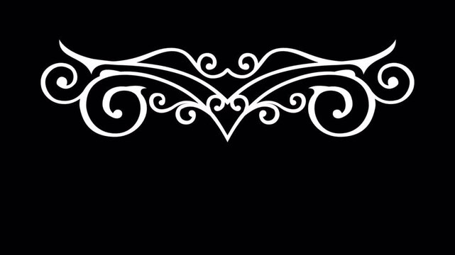 Elegant White Swirls and Scrolls on Black Background Decorative Element.