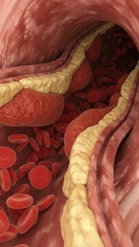 Atherosclerotic plaque accumulation within a blood vessel, severely restricting vital flow, a primary cause of ischemic brain damage, cerebral infarction, thrombosis, or embolism.