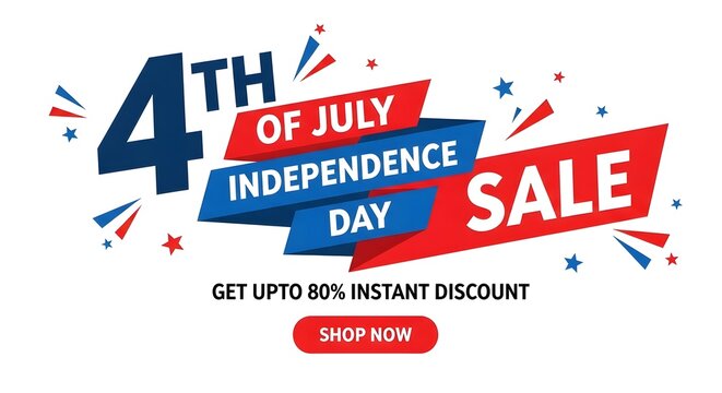 4th of july sale banner with red white and blue colors on white background