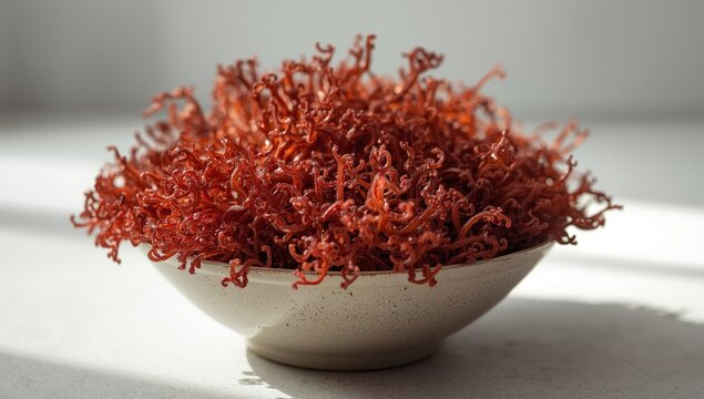 Dried organic Irish sea moss, Chondrus Crispus, in a bowl