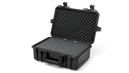 Durable plastic case with foam for storing and transporting delicate, valuable items. Isolated on a white background