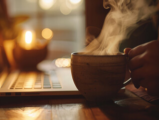 Cozy Morning Workspace with Coffee 