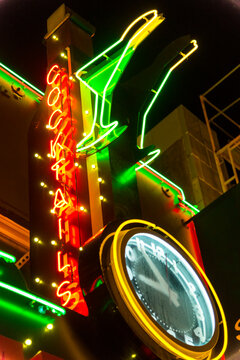 USA, CA, San Francisco, California.  Neon signs in city center.