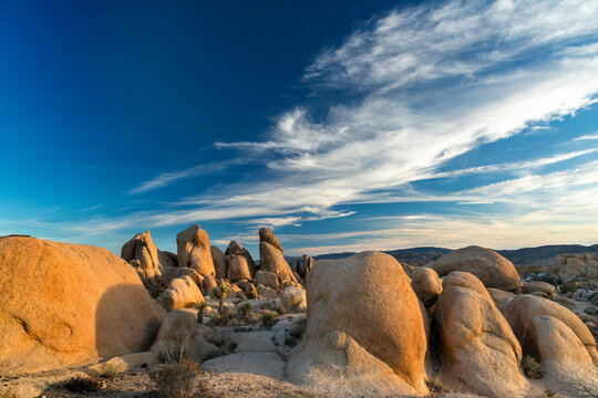 USA, CA, Joshua Tree National Park.  Rock formations in the northern part of the park.