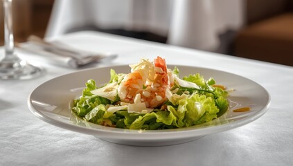 Prawn and parmesan cheese Caesar salad