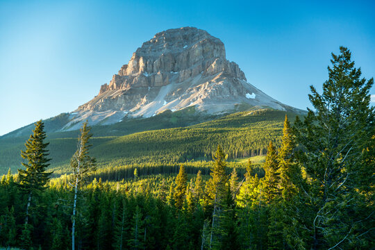 Canada, Alberta, Coleman.  Crowsnest Mountain above the Crowsnest Pass on highway 3.