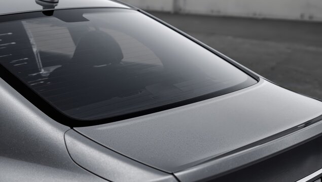 Rear perspective of gray car window for sticker design