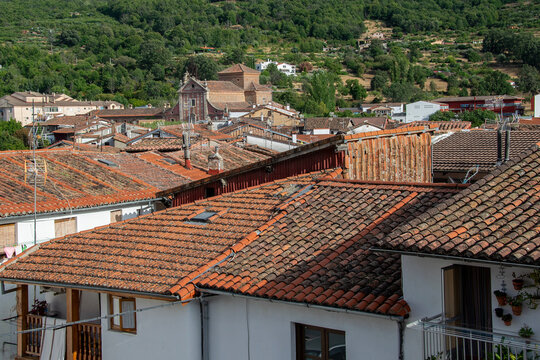 Hervas town cityscape from santa maria church virewpoint, spain