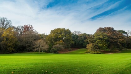 Obraz premium autumn park with many trees and grass