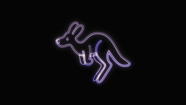  Kangaroo Icon Neon Seamless Loop 4K with Black Background Animated Promotional Typography for Video Editing