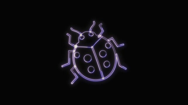  Ladybug Icon Neon Seamless Loop 4K with Black Background Animated Promotional Typography for Video Editing