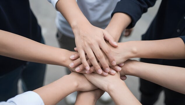 People joining hands together in a symbol of unity and cooperation