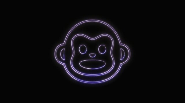  Monkey Icon Neon Seamless Loop 4K with Black Background Animated Promotional Typography for Video Editing