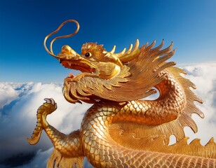 Fototapeta premium amber golden chinese dragon soaring in clouds