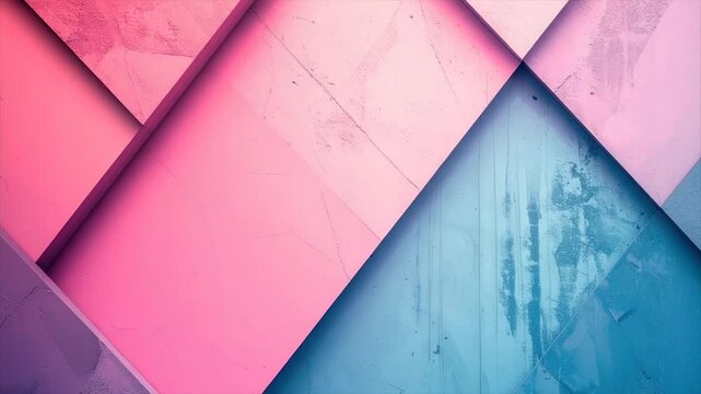 Abstract geometric composition featuring overlapping planes with textures of pink and blue
