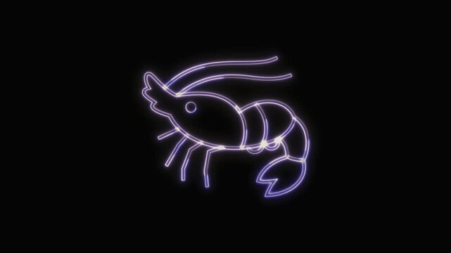  Shrimp Icon Neon Seamless Loop 4K with Black Background Animated Promotional Typography for Video Editing