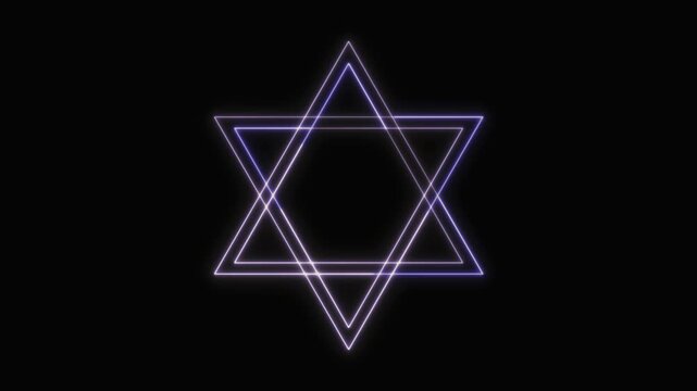  Star of David Neon Seamless Loop 4K with Black Background Animated Promotional Typography for Video Editing
