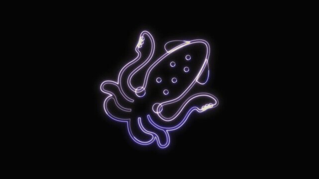  Squid Icon Neon Seamless Loop 4K with Black Background Animated Promotional Typography for Video Editing