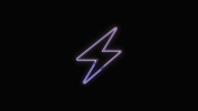  Thunder Icon Neon Seamless Loop 4K with Black Background Animated Promotional Typography for Video Editing