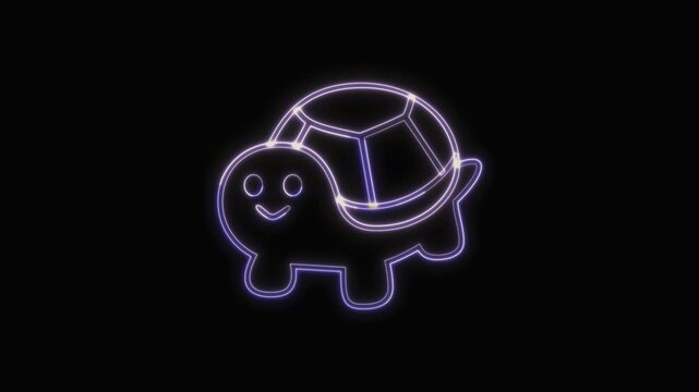  Turtle Icon Neon Seamless Loop 4K with Black Background Animated Promotional Typography for Video Editing