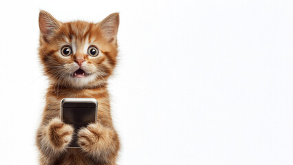 Smartphone shocked meme cat with copy space on white background cat-meme_1276