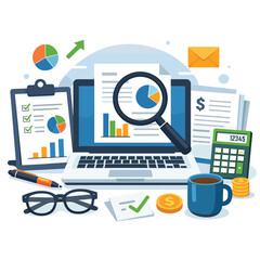 Fototapeta premium Business analysis with charts and laptop on table