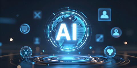 Fototapeta premium Abstract representation of artificial intelligence with glowing interface elements