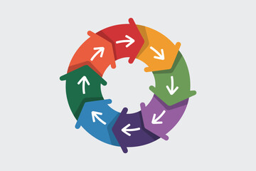 Colorful 8 Step Circular Process Flow Diagram