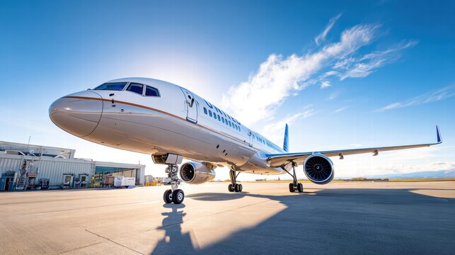 A United Airlines airplane on the tarmac, showcasing its modern design under a clear blue sky.