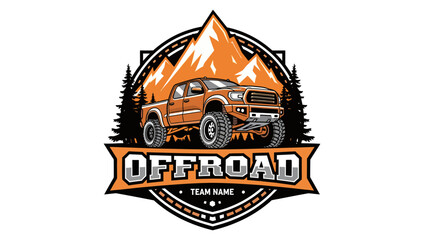An offroad truck logo featuring mountains, pine trees, and the word "OFFROAD" prominently displayed. © morph
