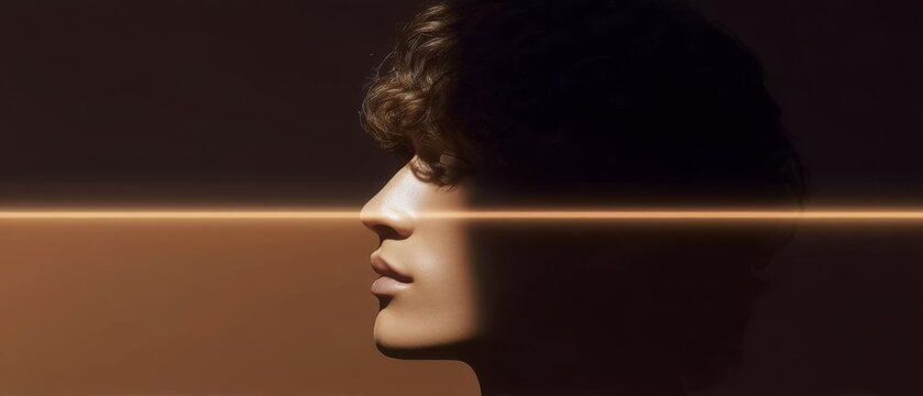 Event Horizon Human Young Male Profile Silhouette with Glowing Light Beam &ndash; Singularity and AI Concept for presentations, website/blog page cover