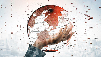 A captivating image showcasing a hand holding a red globe, symbolizing global connectivity and data...
